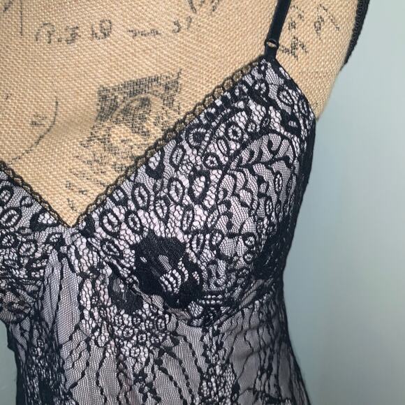 Vintage Nicole Miller 2004 Black nude Lace Overlay Nude Slip Dress Y2K 90s 8 - Picture 4 of 15